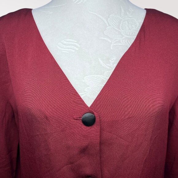 Vintage 80s Maroon Button Up Tunic Top Rayon Size 8 - Picture 2 of 10